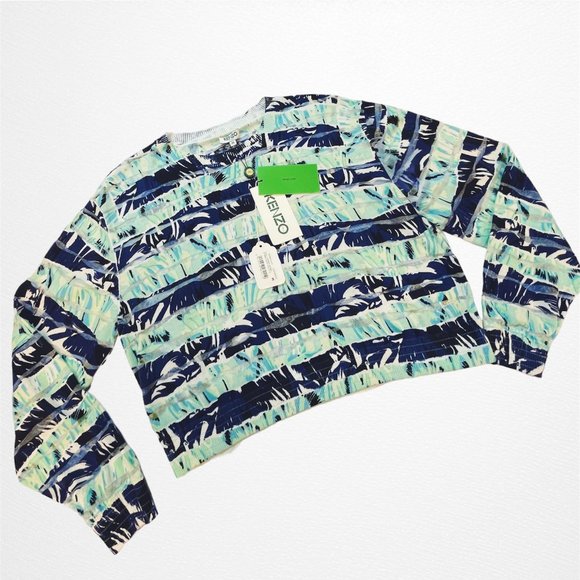 Kenzo Blue Floral Stripe Lightweight Sweater (M) NWT - Picture 1 of 10